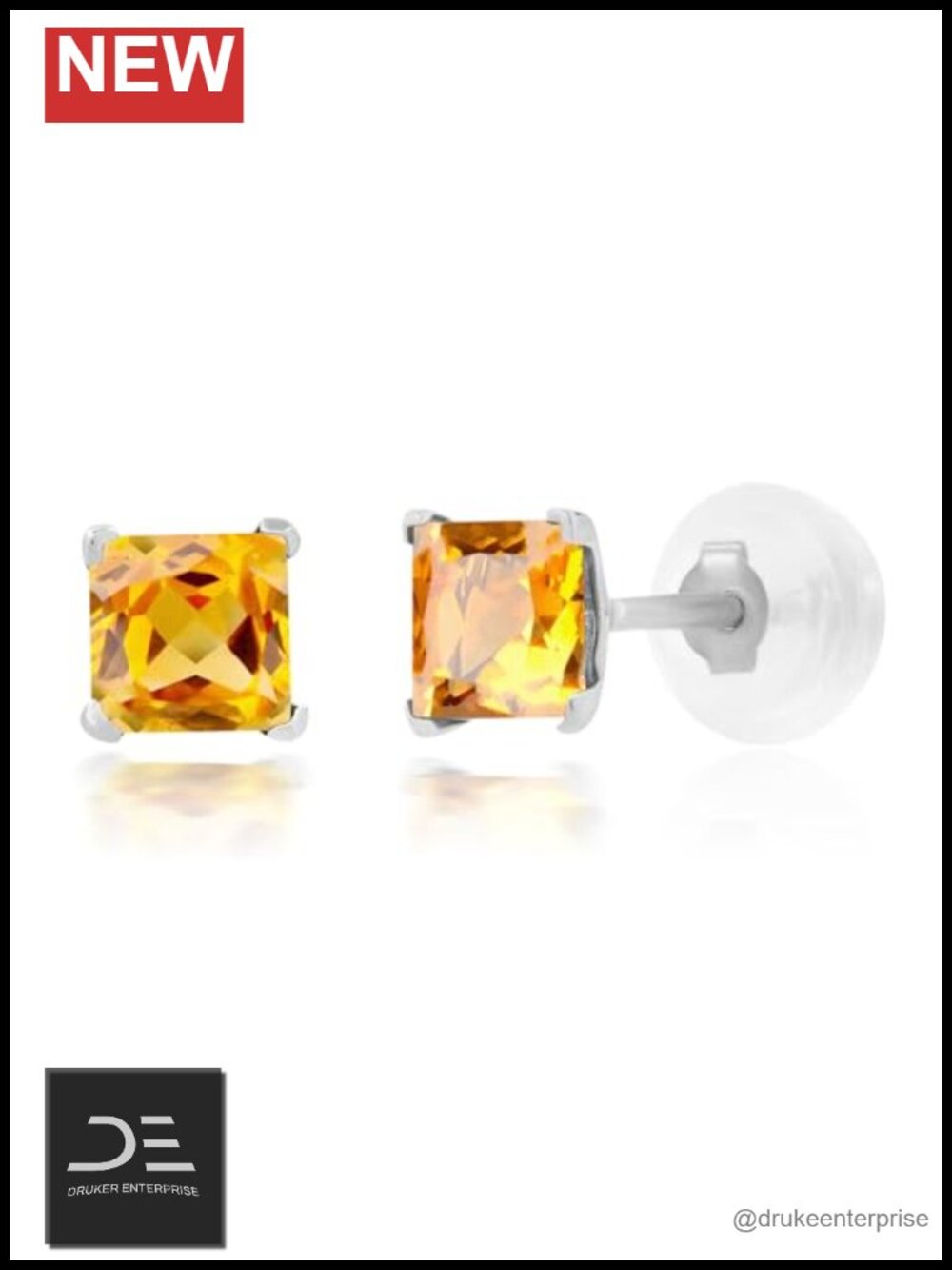 14k Gold Citrine Square Stud Earrings Women Prong Set Push Backs 4mm